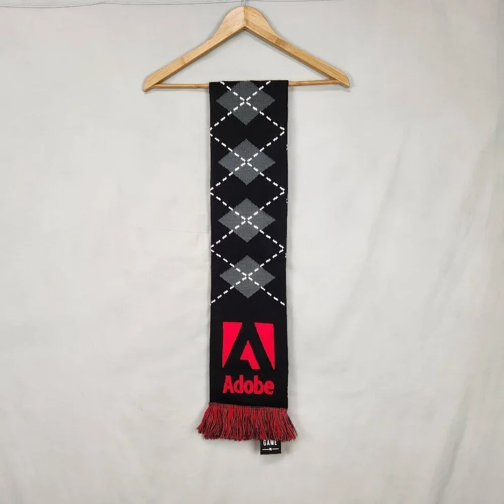 NWT Roughneck Winter Scarf Adobe Advertising Red Black 60 inches Argyle